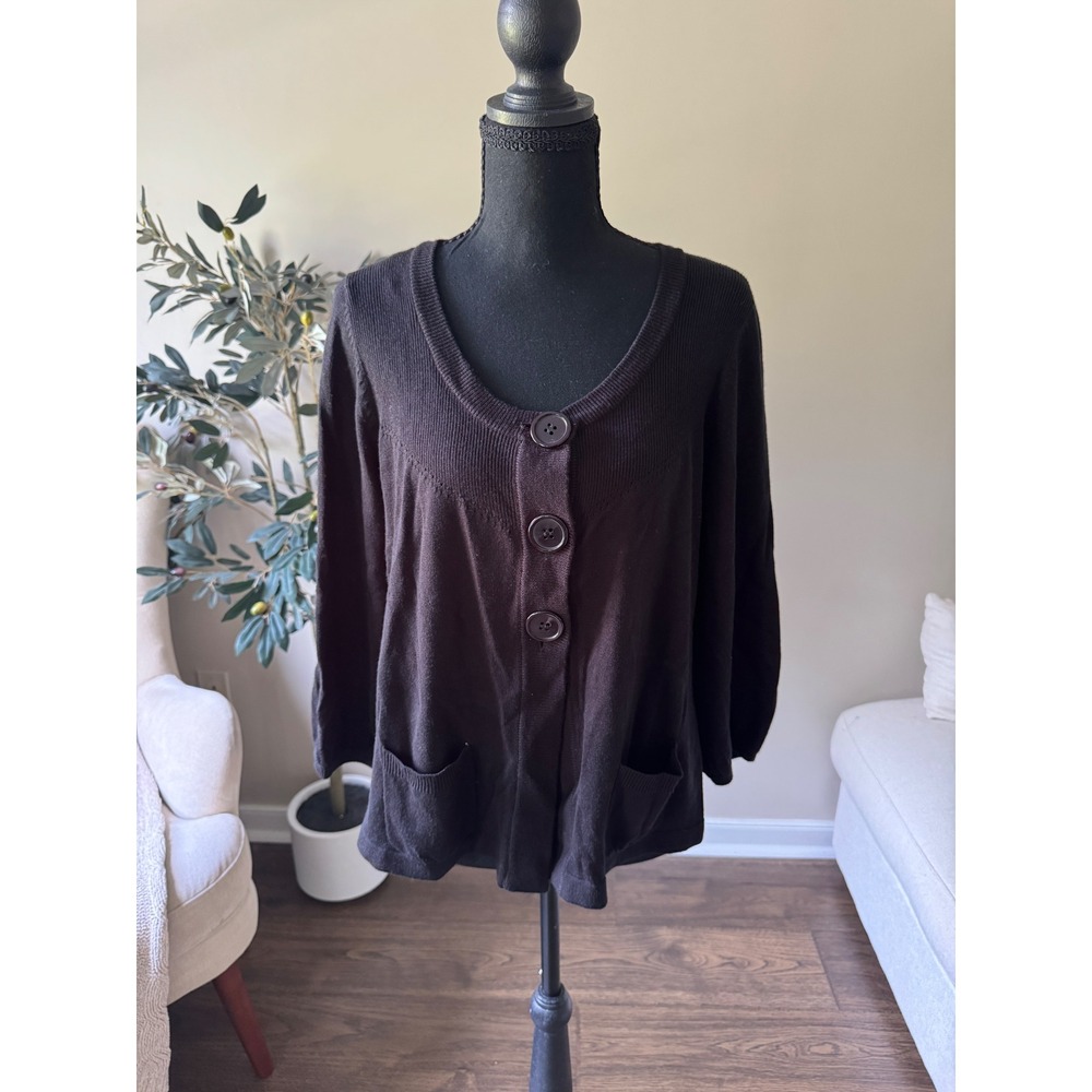 Kim Rogers Signature Black Cardigan Sweater 3 Button Scoop Neck Pockets Womens M